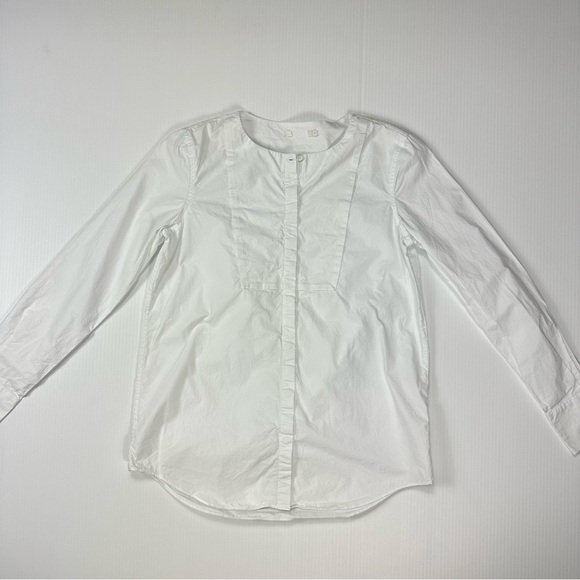COS Sz 34 Shirt White Collarless Tuxedo Tunic - Picture 4 of 11